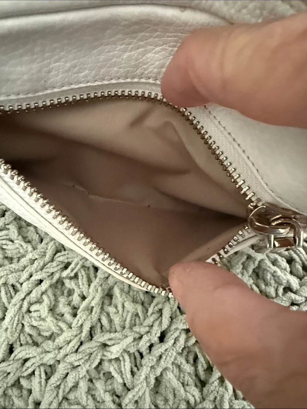 Cole Haan Cream Pebbled Leather Cosmetic Pouch with Gold Hardware